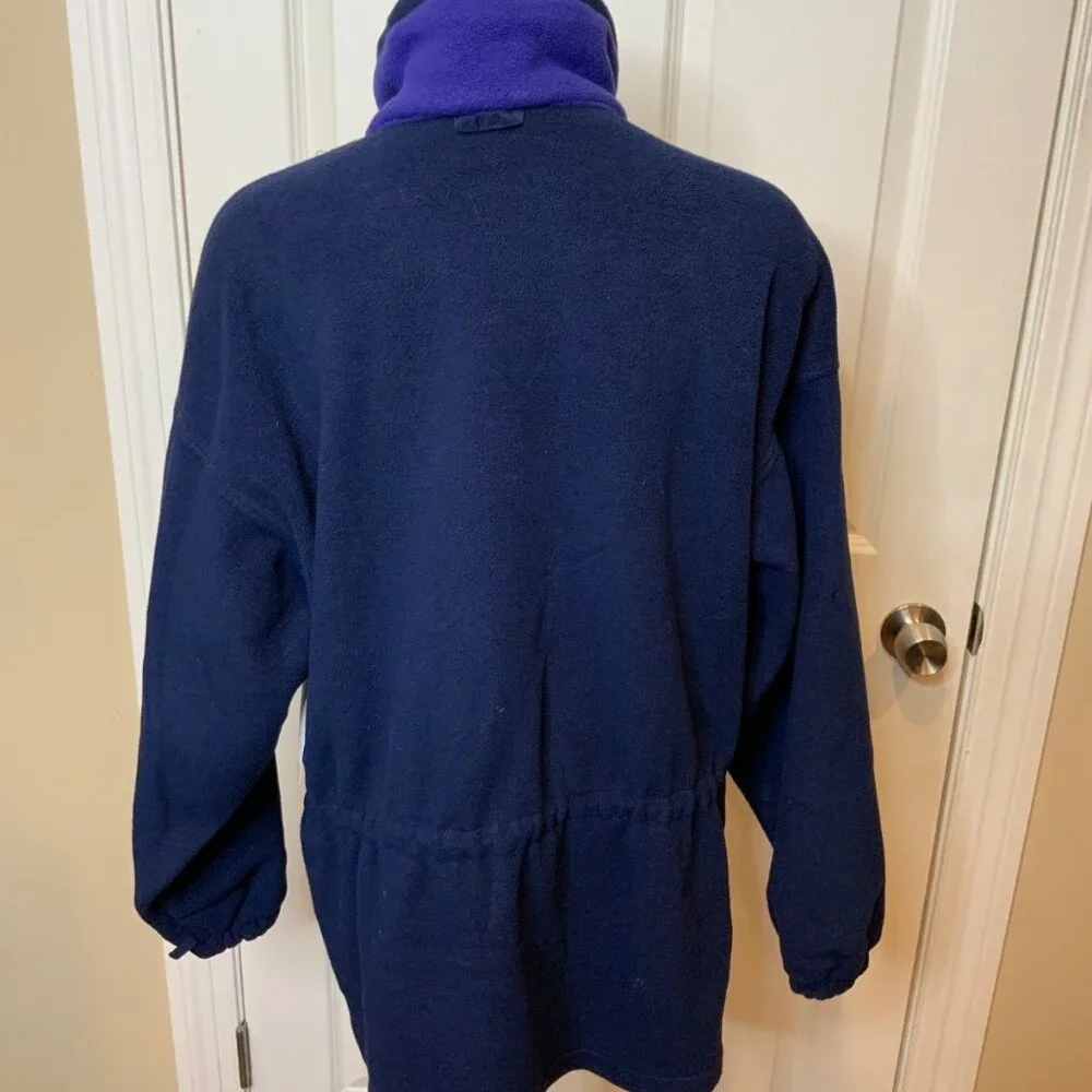 Columbia Vintage Dark Blue Zip-Up Fleece Jacket Waist Cinch,  Size L